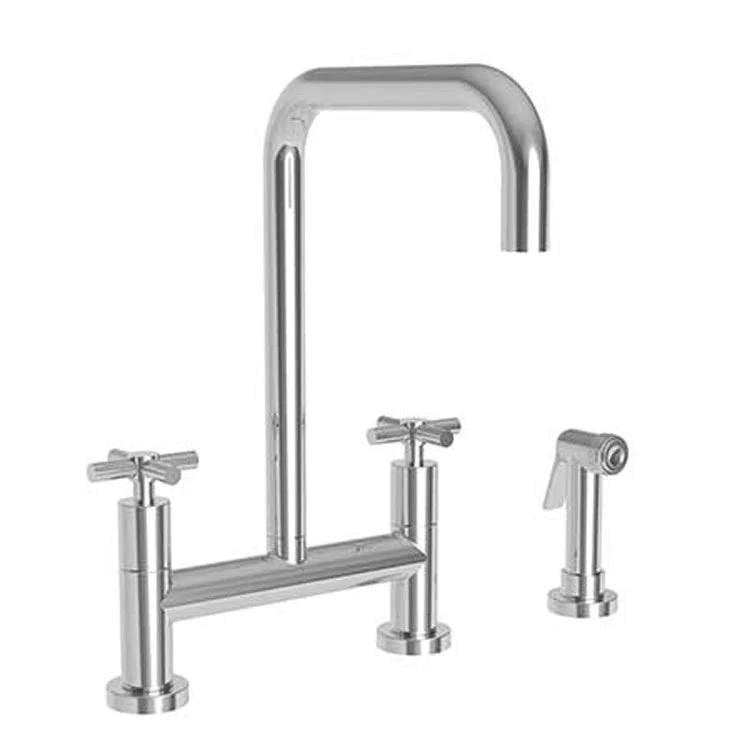 Kitchen Faucet East Square Bridge 8 Inch Spread 2 Cross ADA Antique Nickel Sidespray Spout Height 11-1/5 Inch 1.8 Gallons per Minute