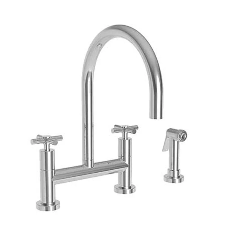 Kitchen Faucet East Linear Bridge 8 Inch Spread 2 Cross ADA Satin Bronze PVD Sidespray Spout Height 8-1/3 Inch 1.8 Gallons per Minute