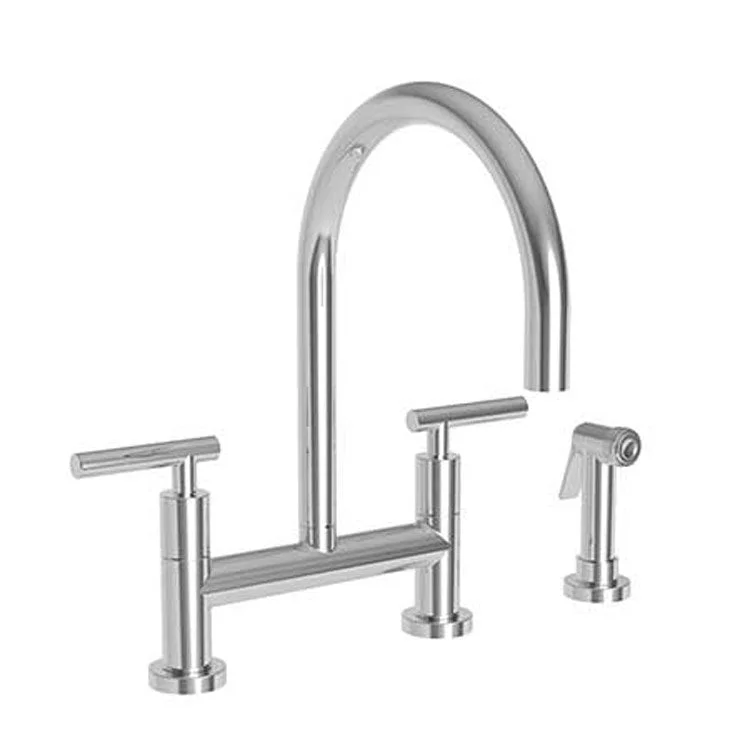 Kitchen Faucet East Linear Bridge 8 Inch Spread 2 Lever ADA Satin Brass PVD Sidespray Spout Height 8-1/3 Inch 1.8 Gallons per Minute