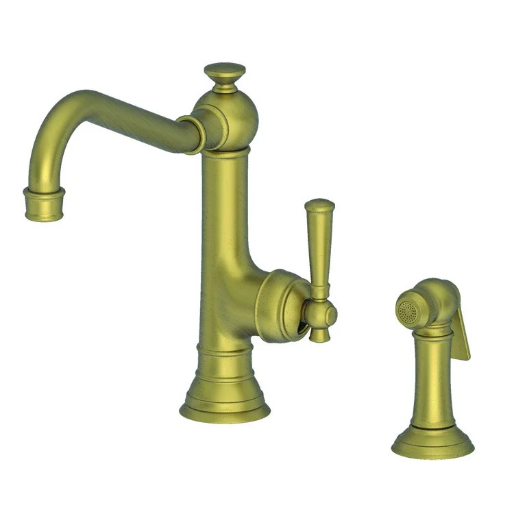 Kitchen Faucet Jacobean 1 Lever ADA Antique Brass Sidespray Spout Height 7-2/3 Inch 1.8 Gallons per Minute