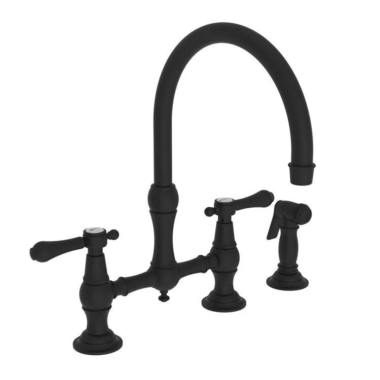 Kitchen Faucet Chesterfield Bridge 8 Inch Spread 2 Lever ADA Flat Black Pull Out Sidespray Spout Height 9 Inch Spout Reach 9 Inch 1.8 Gallons per Minute