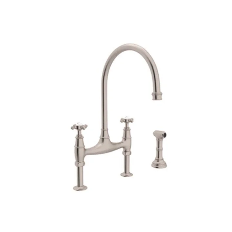 Kitchen Faucet Georgian Era 7-7/8 Inch Spread 2 Cross Satin Nickel Bridge Swivel Spout 1.8 Gallons per Minute 10-7/8 Inch