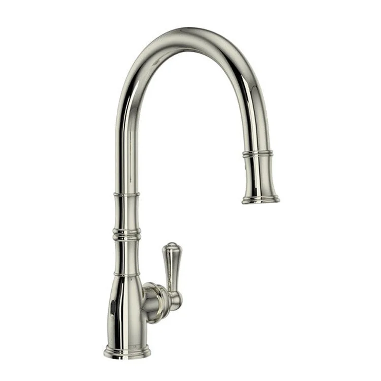 Kitchen Faucet Georgian Era with Touchless Technology 1 Lever Polished Nickel Dual Spray Pull Down C-Spout Touchless Senses Presence 1.75 Gallons per Minute