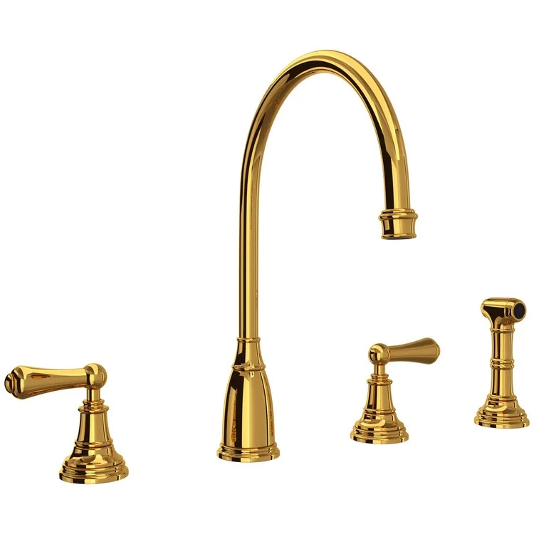 Kitchen Faucet Georgian Era 2 Lever Unlacquered Brass Swivel C-Spout 1.8 Gallons per Minute