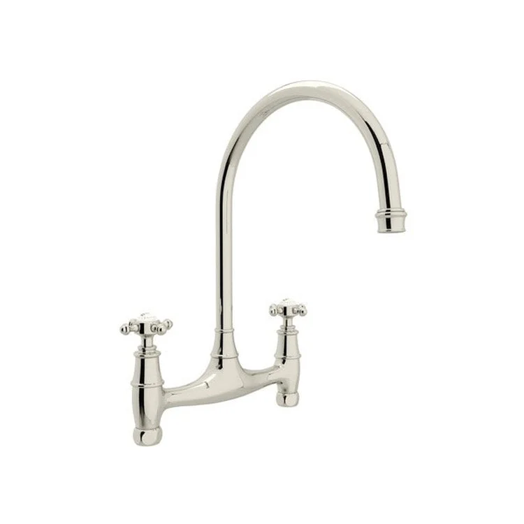 Kitchen Faucet Georgian Era 7-7/8 Inch Spread 2 Cross Polished Nickel Bridge Swivel Spout 1.8 Gallons per Minute 7-7/8 Inch