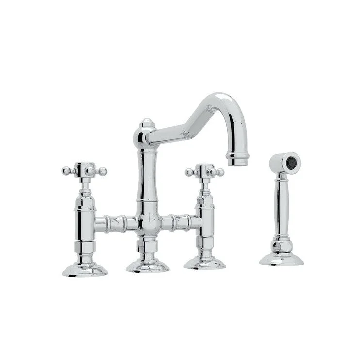 Kitchen Faucet Acqui with Sidespray 2 Cross Handle Polished Chrome Column Spout Three Leg Bridge 9-17/32 Inch 1.5 Gallons per Minute