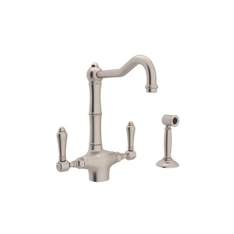 Kitchen Faucet Acqui with Sidespray 2 Metal Lever Satin Nickel 11-29/64 Inch Column Spout 1.5 Gallons per Minute