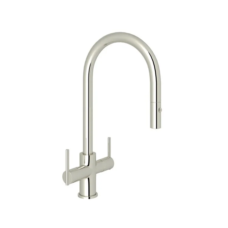 Kitchen Faucet Pirellone Pull Down 2 Metal Lever Polished Nickel 1.8 Gallons per Minute