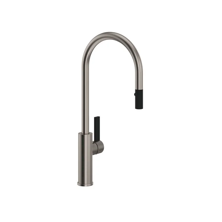 Kitchen Faucet Tuario Pull Down 1 Metal Lever Satin Nickel/Matte Black 10-3/16 Inch 1.5 Gallons per Minute