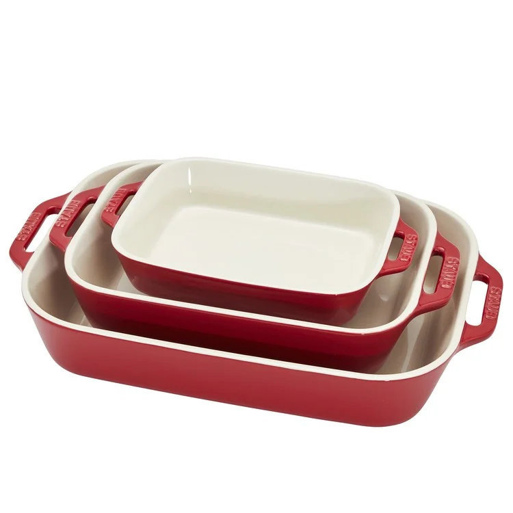 Three-Piece Ceramic Rectangular Baking Dish Set - Cherry