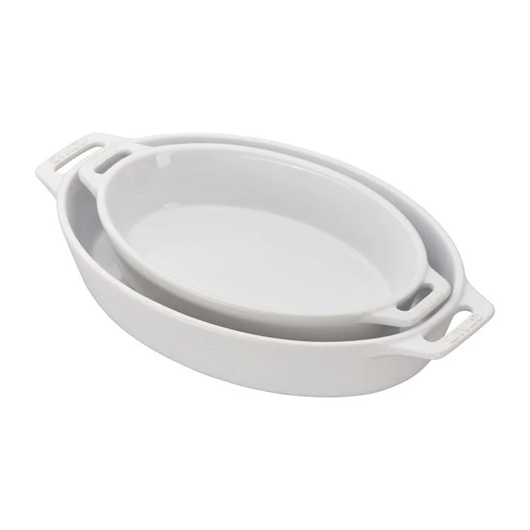 Two-Piece Ceramic Oval Baking Dish Set - White