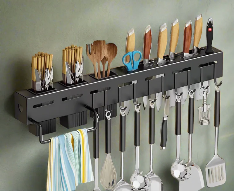 Wall Mounted Knife Cutlery Holder Kitchen Rack With Hooks