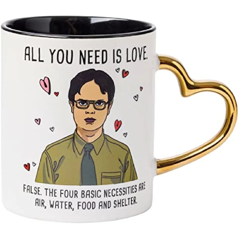 14 Ounce The Office Dwight All You Need is Love Metallic Shaped Handle Ceramic Mug